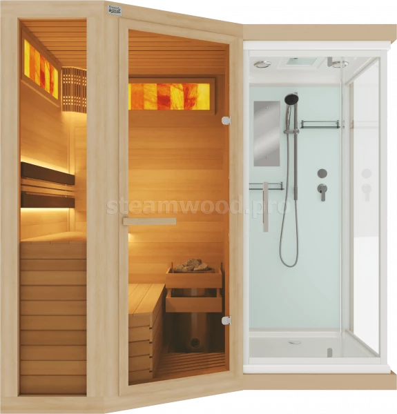 Двухместная угловая финская сауна Comfort  из кедра с Душевой кабиной